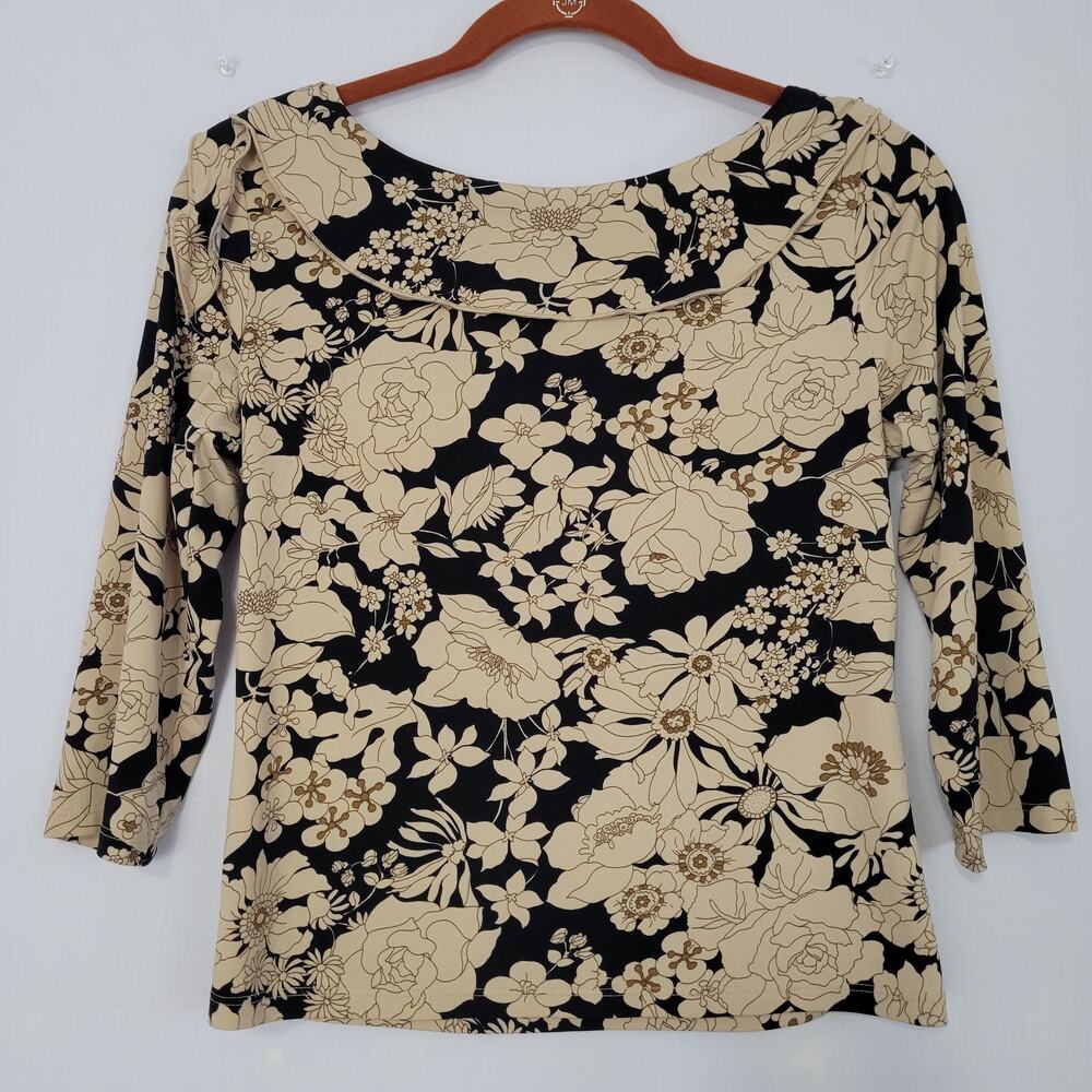 Vintage Y2K Floral Boatneck 3/4 Sleeve Top size S Fairy Grunge Cottage 90s USA